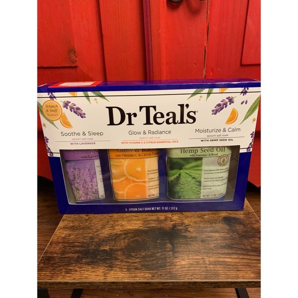 NEW Dr. Teals 3 Epsom Salts Bath Soaks Lavender Citrus Hemp Bran New in Package - Picture 1 of 2